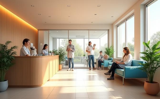 Accueil chaleureux de la Clinique Vétérinaire Lumière à Lyon - équipe et salle d’attente
