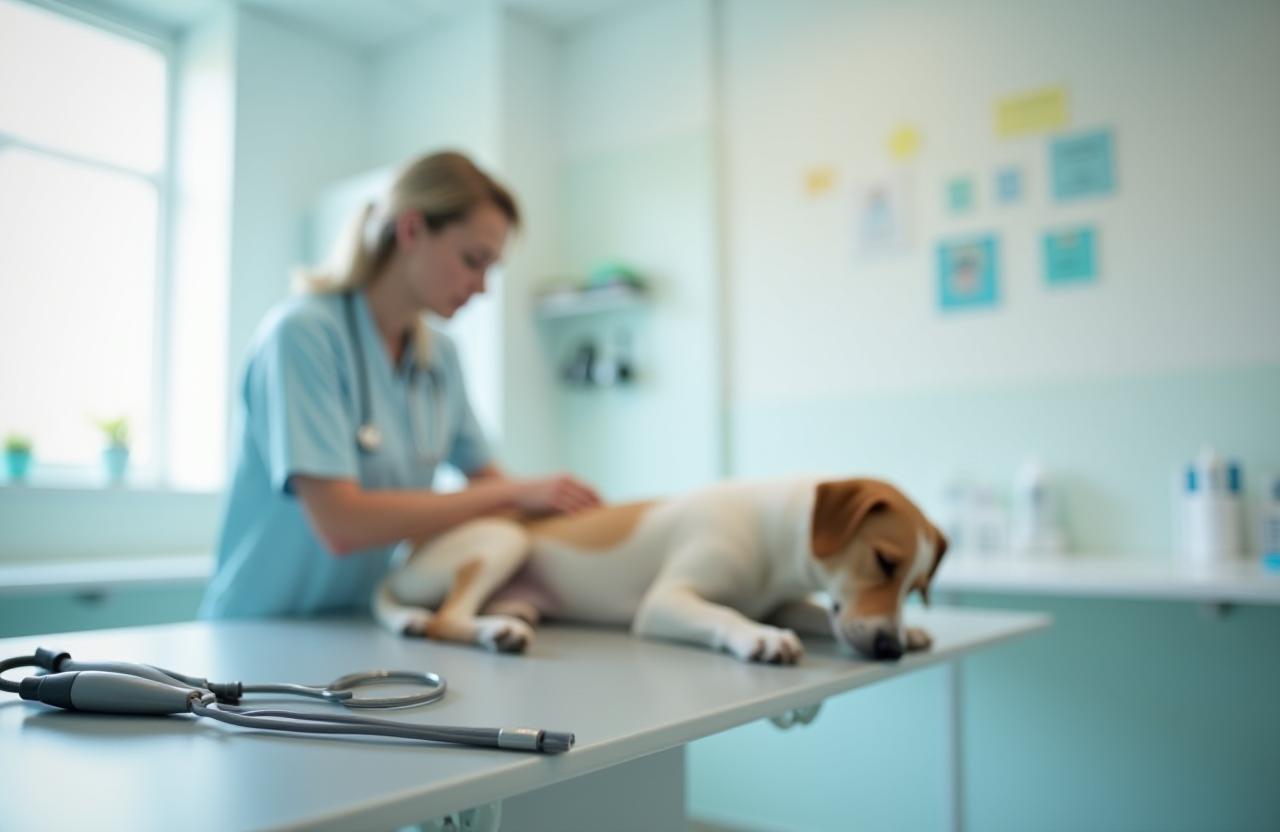 Salle de consultation vétérinaire lors d’un examen de chien à Lyon